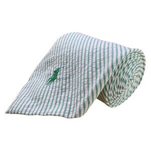 Polo Ralph Lauren Mens Green/White Cotton Striped Tie Embroidered Logo USA Made